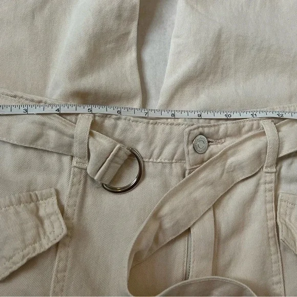 De Facto Twill Hogh Waist Tapered Leg Pants Beige Ivory Trousers Cotton 10 US - Picture 7 of 10